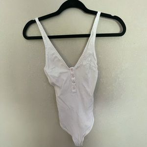 Free people white and rose gold button bodysuit